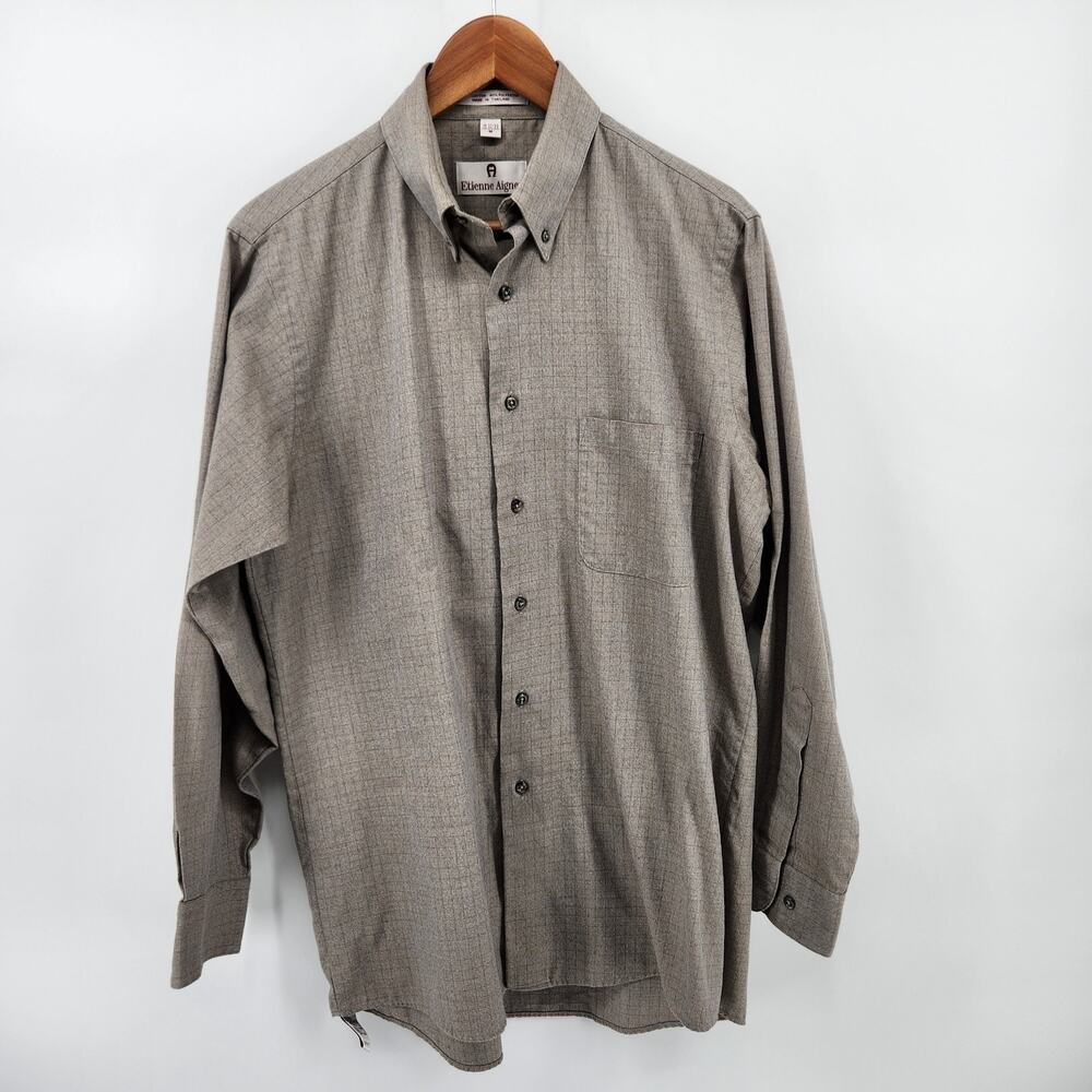 Etienne Aigner Men's Medium 15 32/33 Long Sleeve Button Dress Shirt Subtle Plaid